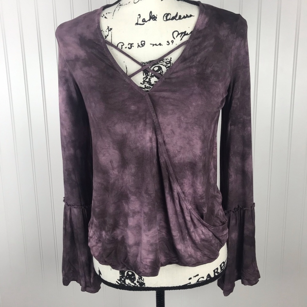 AEO Soft & Sexy Purple Tie Dy Faux Wrap Bell Sl.